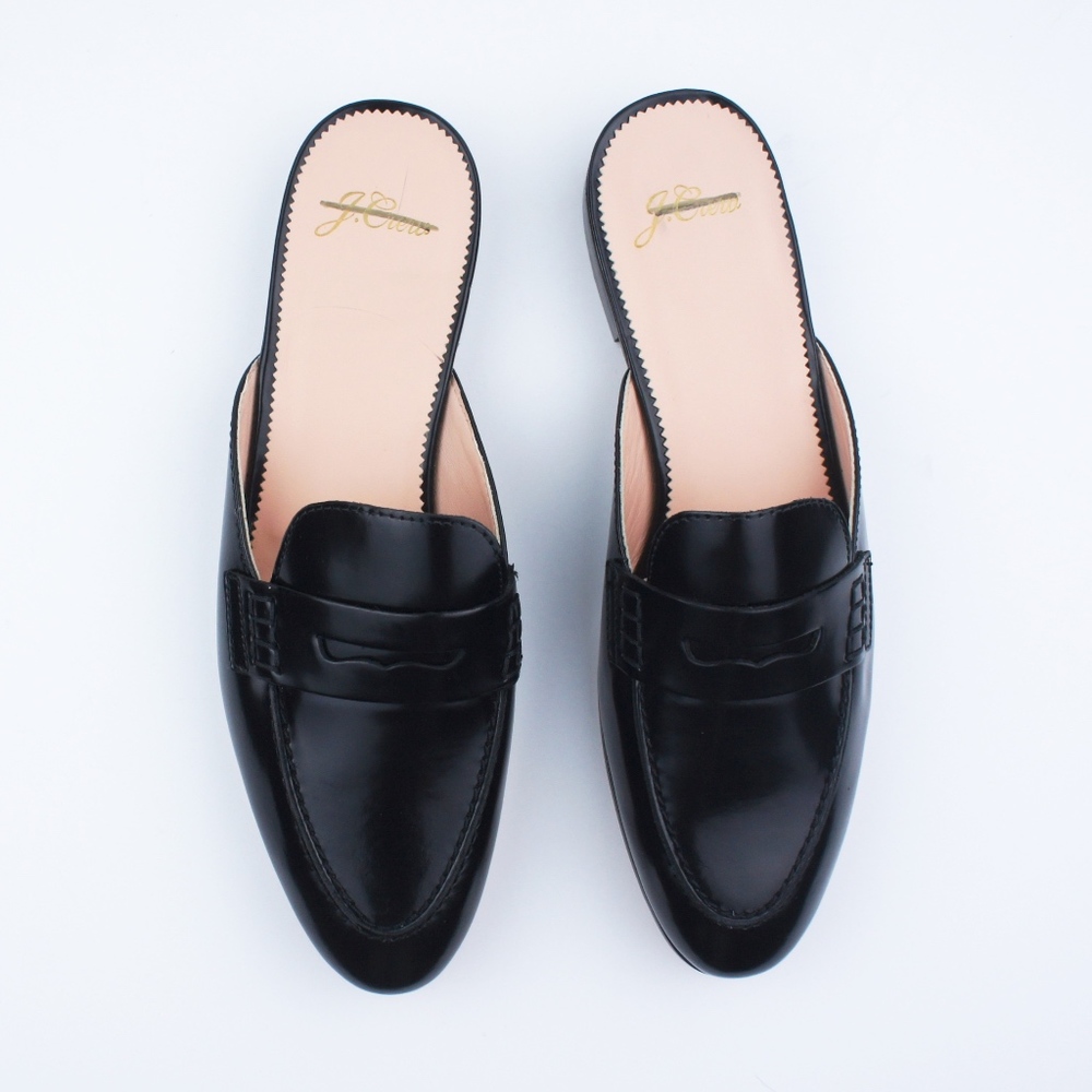 New JCREW Black Patent Academy Penny Loafer Mules - Picture 2 of 3